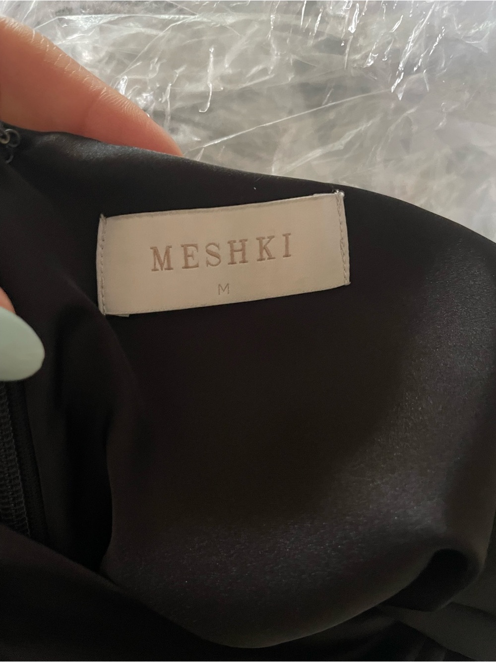 MESHKI Black Satin Dress - Size M